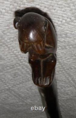 Antique Ebony Walking Stick Hand-Carved'See No Evil' Seated Monkey Handle