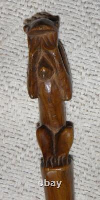 Antique Ebony Walking Stick Hand-Carved'See No Evil' Seated Monkey Handle