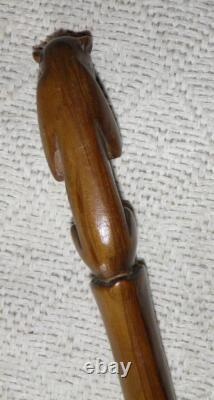 Antique Ebony Walking Stick Hand-Carved'See No Evil' Seated Monkey Handle