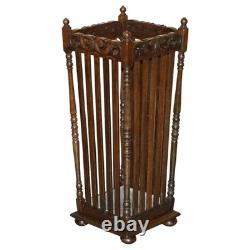 Antique Edwardian Hand Carved English Oak Walking Stick Or Umbrella Stand