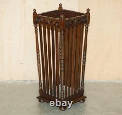 Antique Edwardian Hand Carved English Oak Walking Stick Or Umbrella Stand