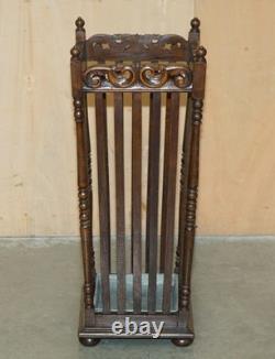 Antique Edwardian Hand Carved English Oak Walking Stick Or Umbrella Stand