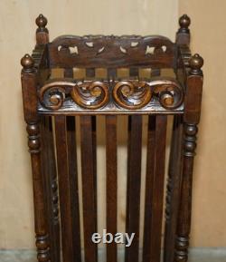 Antique Edwardian Hand Carved English Oak Walking Stick Or Umbrella Stand