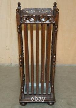 Antique Edwardian Hand Carved English Oak Walking Stick Or Umbrella Stand