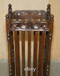 Antique Edwardian Hand Carved English Oak Walking Stick Or Umbrella Stand