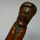 Antique English hand carved wooden walking stick plague mask faces with text