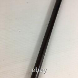 Antique Exotic Hard Wood Walking Stick Carved Woman Handle Copper Band 90cm Long