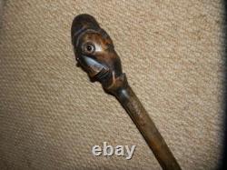 Antique FATHER FOREST Wood Spirit Hand Carved Folk-Art Walking Cane/Stick