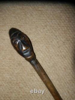 Antique FATHER FOREST Wood Spirit Hand Carved Folk-Art Walking Cane/Stick