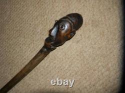 Antique FATHER FOREST Wood Spirit Hand Carved Folk-Art Walking Cane/Stick