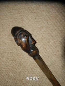 Antique FATHER FOREST Wood Spirit Hand Carved Folk-Art Walking Cane/Stick
