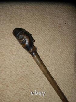 Antique FATHER FOREST Wood Spirit Hand Carved Folk-Art Walking Cane/Stick