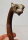 Antique FIne Carved Dog Head Cane Walking Stick Umbrella Handle Signed Maker S D