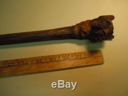 Antique Fantastic Carved wood Dog Head Cane Walking Stick, glass eyes Ca 1890