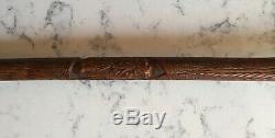 Antique Fine Relief Carved Figural Cane Walking Stick Eagle Snake Mexican Mexico