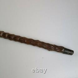 Antique Finely Carved Wooden Walking Stick Handle Dog Chasing A Hare
