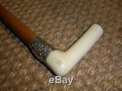 Antique Floral Silver Ladies Dress Cane With Hand Carved Handle 81cm