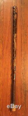 Antique Folk Art Cane Walking Stick Carved Dragon Tiger Chinese Japanese Asian