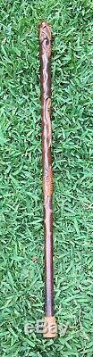 Antique Folk Art Cane Walking Stick Carved Dragon Tiger Chinese Japanese Asian