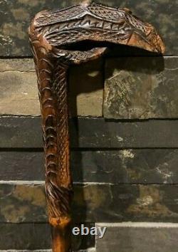 Antique Folk Art Hand Carved Cane walking Stick Talon Claw