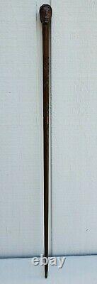 Antique Folk Art Hand Carved Face Snake Wood Cane Walking Stick