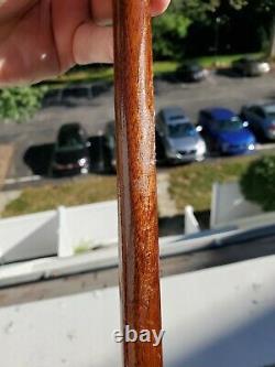 Antique Folk Art Hand Carved Face Snake Wood Cane Walking Stick