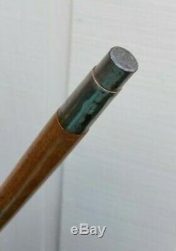 Antique Folk Art Hand Carved Inlaid Marquetry Wood Cane Walking Stick