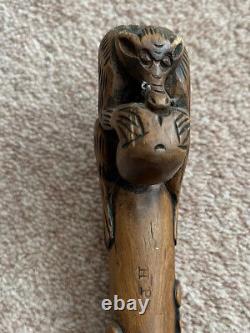 Antique Folk Art Hand Carved Spectacular Monkey Walking Stick Cane