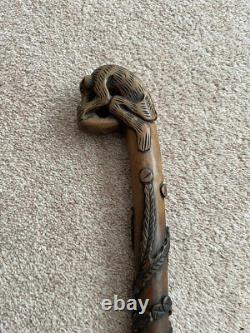 Antique Folk Art Hand Carved Spectacular Monkey Walking Stick Cane
