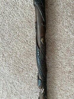 Antique Folk Art Hand Carved Spectacular Monkey Walking Stick Cane