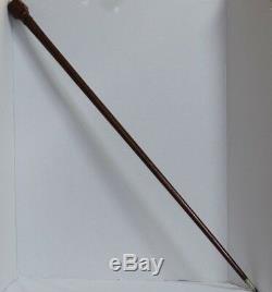 Antique Folk Art Hand Carved Wood Classy Man Face Head Tie Cane Walking Stick