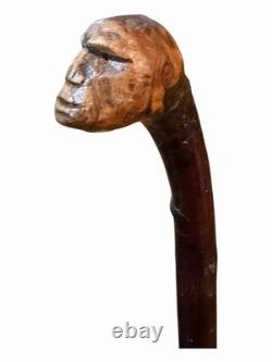 Antique Folk Art Primitive Knobby Carved Wood Walking Stick Cane Old