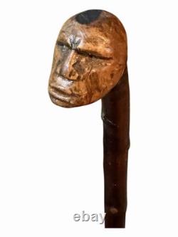 Antique Folk Art Primitive Knobby Carved Wood Walking Stick Cane Old