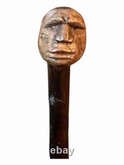 Antique Folk Art Primitive Knobby Carved Wood Walking Stick Cane Old