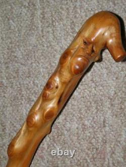 Antique Folk Art Rustic Chestnut Walking Cane/Stick-Hand-Carved Caricature Face