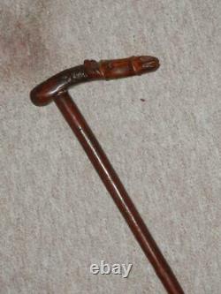 Antique Folk Art Walking Stick/Cane With Hand-Carved Horse Fritz Handle 89cm