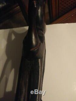 Antique Folk Art Wood Carved Walking Stick / Cane with Elephant, Animals, Native
