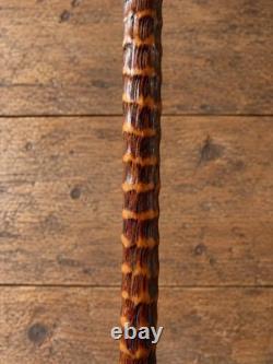 Antique Fritz Walking Stick Carved Wood Cane Horn Collar Rustic Gentleman's Cane