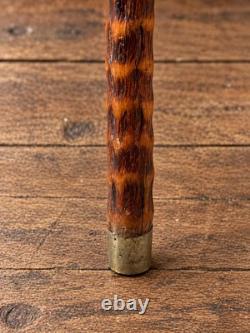 Antique Fritz Walking Stick Carved Wood Cane Horn Collar Rustic Gentleman's Cane
