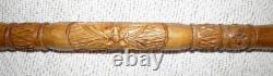 Antique Fruit Wood Walking Stick / Cane Hand Carved Shaft & Dragon Head Crook