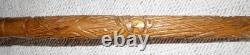 Antique Fruit Wood Walking Stick / Cane Hand Carved Shaft & Dragon Head Crook