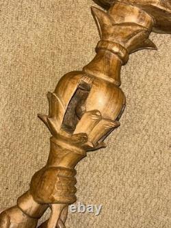Antique Fully Hand-Carved Hardwood African Zambian Nyami Nyami Walking Stick