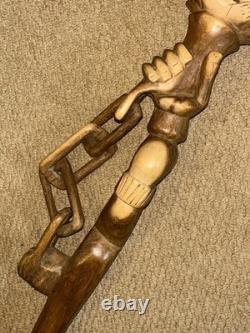 Antique Fully Hand-Carved Hardwood African Zambian Nyami Nyami Walking Stick