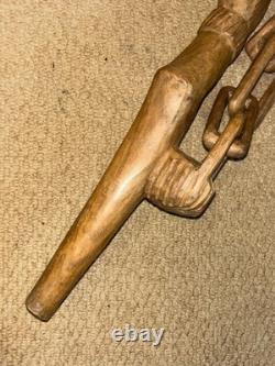 Antique Fully Hand-Carved Hardwood African Zambian Nyami Nyami Walking Stick