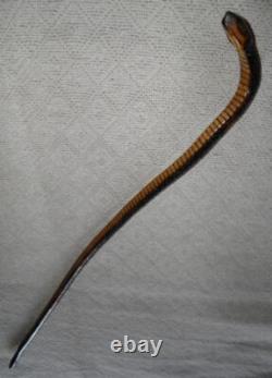 Antique Fully Hand-Carved Rattle Snake Walking Stick Scorched Pine 92cm Long
