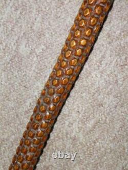 Antique Fully Hexagonally Hand-Carved Walking Stick/Cane With Fritz Handle -89.5cm