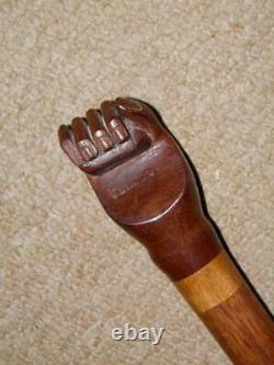 Antique'GLASGOW' Walking Stick/Cane With Hand-Carved Fist & Ball Top 92.5cm