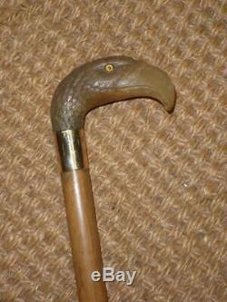 Antique GP Walking Stick/Cane With Carved Resin Birds Head Top With Glass Eyes
