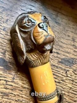 Antique Gadget Cane Dog Glove Holder Mechanical Carved Walking Stick Topper Only