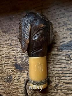 Antique Gadget Cane Dog Glove Holder Mechanical Carved Walking Stick Topper Only